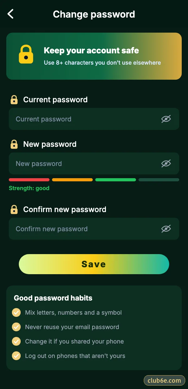 Change 6E Club password